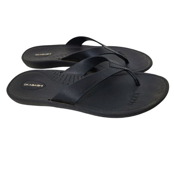 Okabashi Womens L Black Rubber Slip On Flip Flops Thongs Sandals Casual Summer - Picture 1 of 7
